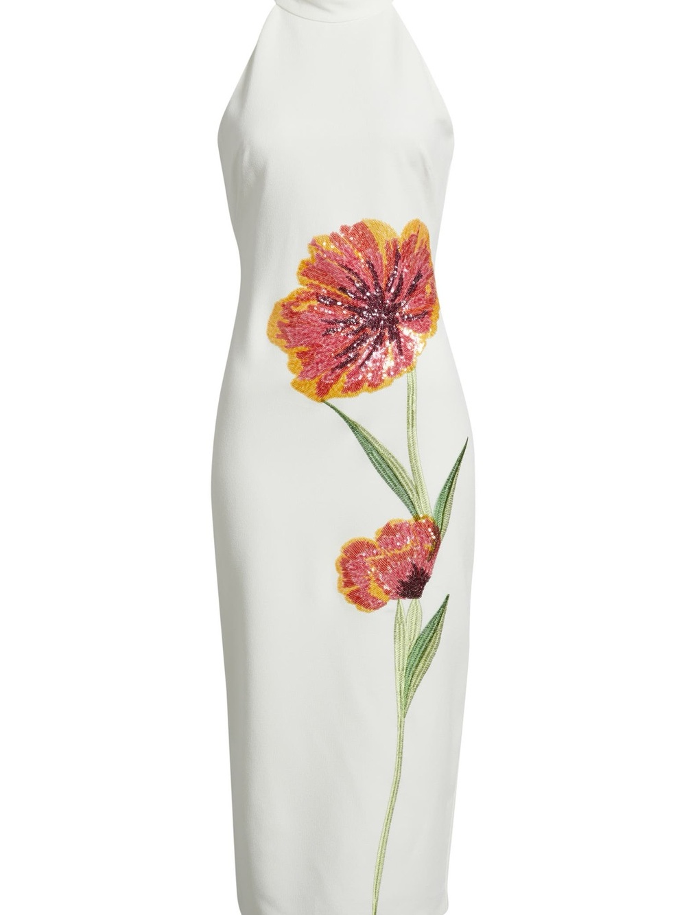 Vince Camuto Halter Midi Dress with Pink & Yellow Sequin Floral Details